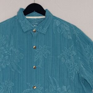 Tommy Bahama 100% Silk XL Green Button Down Shirt‎ Floral Hawaiian